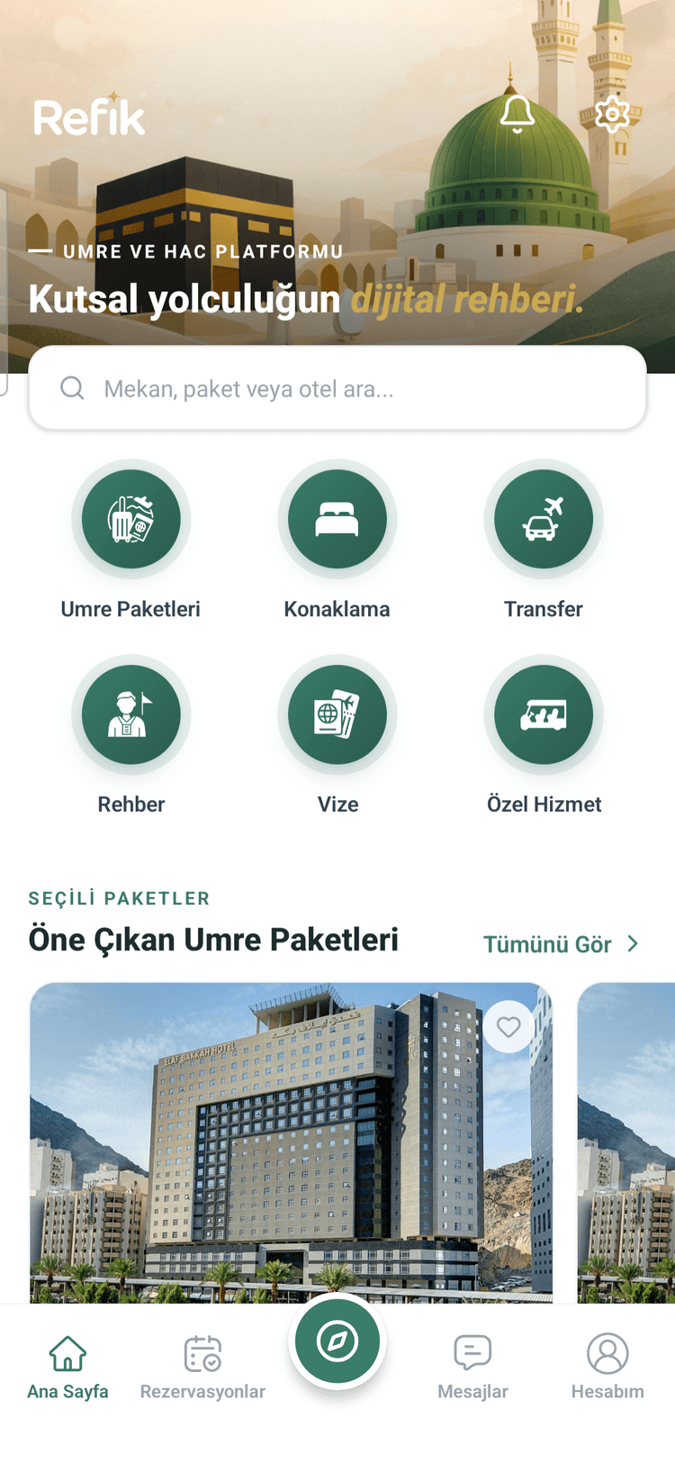 Refik uygulaması ana sayfası